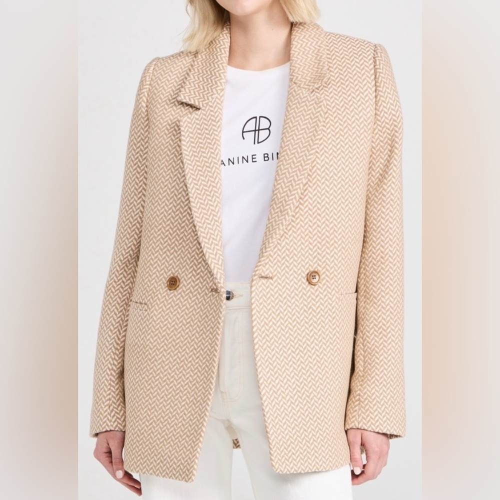 Anine Bing Beige Chevron Double-Breasted Blazer - Picture 2 of 16
